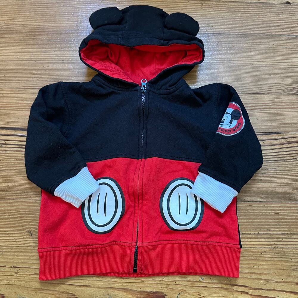 Disney black‎ red Mickey Mouse full zip hooded sweatshirt SIZE 3T
